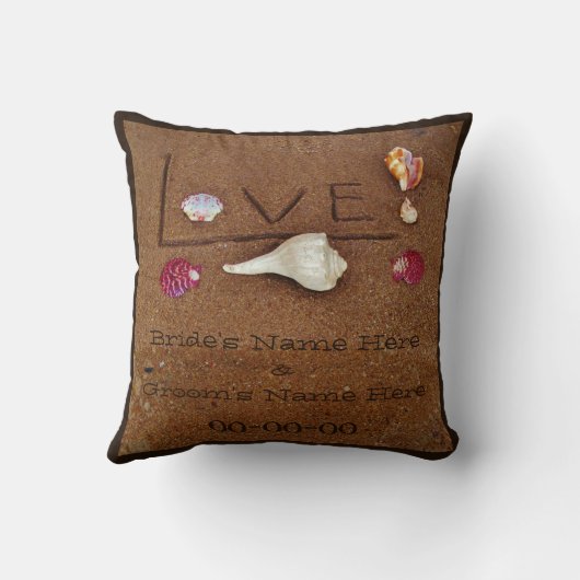 schelpen & Liefde op het strand aangepaste bruilof Kussen (Achterkant)