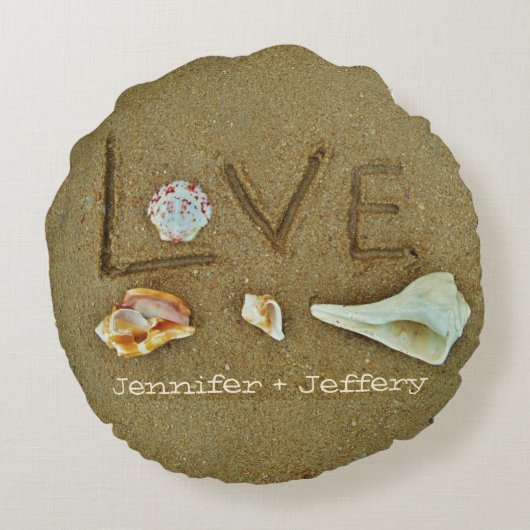 schelpen Liefde voor strandkussens Rond Kussen (Achterkant)