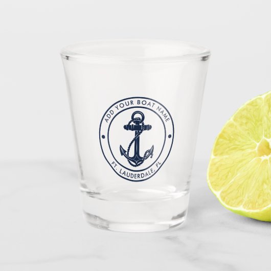 Schelpen Navy Blauwe Anker Boot Naam Custom Shot Glas (Voorkant)