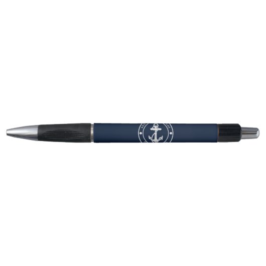 Schelpen Navy Blauwe Anker Bootnaam Op Maat Pen (Voorkant)