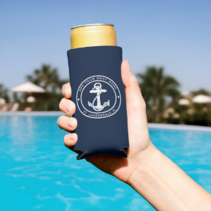 Schelpen Navy Blauwe Anker Bootnaam Op Maat Seltzer Blikjeskoeler