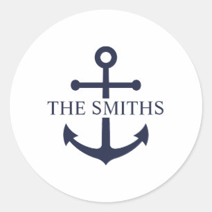 Schelpen Navy Blauwe Anker Gepersonaliseerde Famil Ronde Sticker