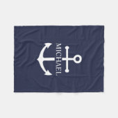 Schelpen Navy Blauwe Anker Gepersonaliseerde Naam Fleece Deken (Voorkant (Horizontaal))