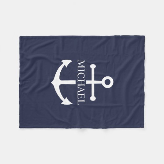Schelpen Navy Blauwe Anker Gepersonaliseerde Naam Fleece Deken (Voorkant (Horizontaal))