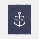 Schelpen Navy Blauwe Anker Gepersonaliseerde Naam Fleece Deken (Voorkant)