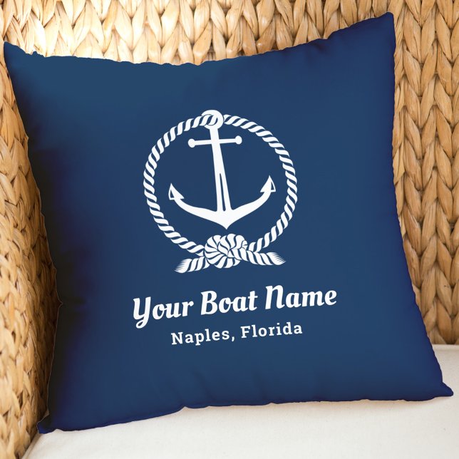Schelpen Navy Blauwe Anker Touw Boot Naam Kussen (Creator heeft geüpload)