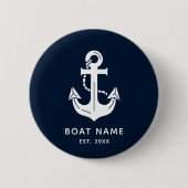 Schelpen Navy Blauwe Bootnaam Anker Ronde Button 5,7 Cm (Voorkant)