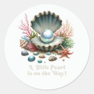 Schelpen & Oceaan Thema Kleine Parel Babyborrel Ronde Sticker