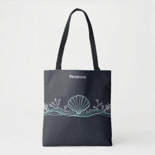 Schelpen op donkergroen tote bag