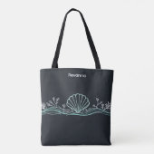 Schelpen op donkergroen tote bag (Achterkant)