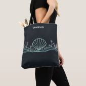 Schelpen op donkergroen tote bag (Dichtbij)