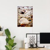 Schelpen op het strand.. Afdruk Poster (Thuiskantoor)