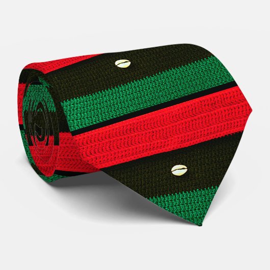 Schelpen op rood zwart groen haken overal bedrukt stropdas (Opgerold)