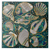 Schelpen patroon - aquamarmer, parel en goud tegeltje (Voorkant)