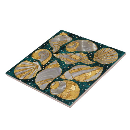 Schelpen patroon - aquamarmer, parel en goud tegeltje (Zijkant)