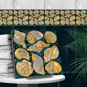 Schelpen patroon - aquamarmer, parel en goud tegeltje
