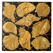 Schelpen patroon - goud en zwart tegeltje (Voorkant)