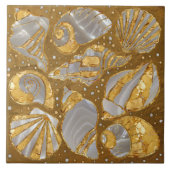 Schelpen patroon - parel en goud tegeltje (Voorkant)