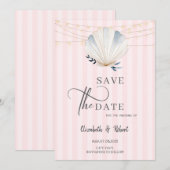 Schelpen Slingerlichten Roze Strepen Save The Date (Voorkant / Achterkant)