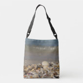 schelpen, strand, water, zand, zee, zee, foto, crossbody tas (Achterkant)