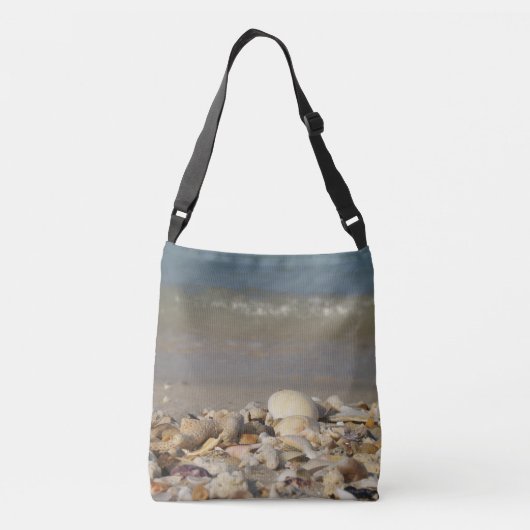 schelpen, strand, water, zand, zee, zee, foto, crossbody tas (Achterkant)