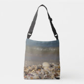 schelpen, strand, water, zand, zee, zee, foto, crossbody tas (Voorkant)