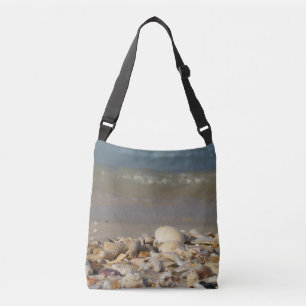 schelpen, strand, water, zand, zee, zee, foto, crossbody tas