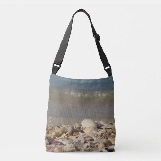 schelpen, strand, water, zand, zee, zee, foto, crossbody tas (Voorkant)