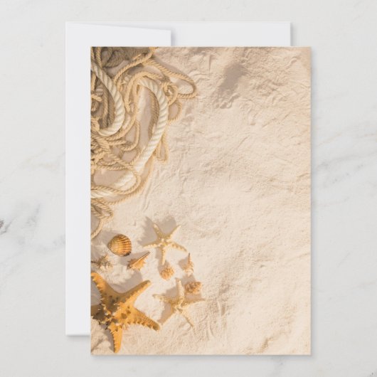 Schelpen Touw Zand Script Bruiloft Kaart (Achterkant)
