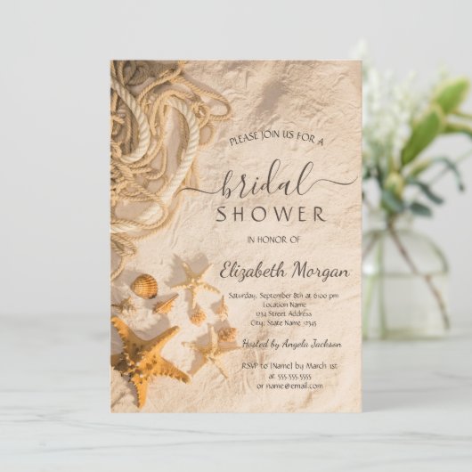 Schelpen Touw Zand Vrijgezellenfeest Kaart (Staand voorkant)