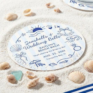 Schelpen & Trouwbellen Strand Bruidsfeestje Ronde Kartonnen Onderzetter