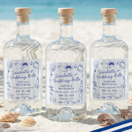 Schelpen & Trouwbellen Strand Bruiloftsfeest voor  Likeurfles Etiket