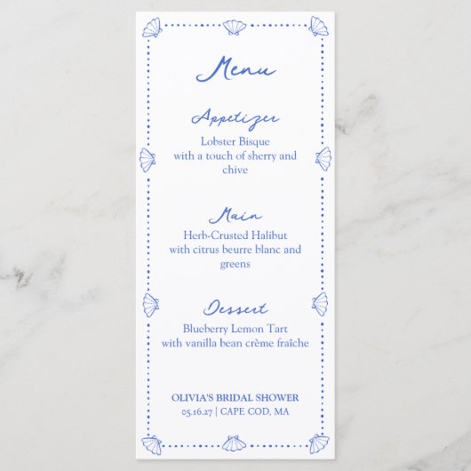 Schelpen & Trouwklokken Kust Bruidsdiner Menu (Voorkant)