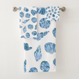Schelpen Waterverf Nautilus Kust Blauw Bad Handdoek