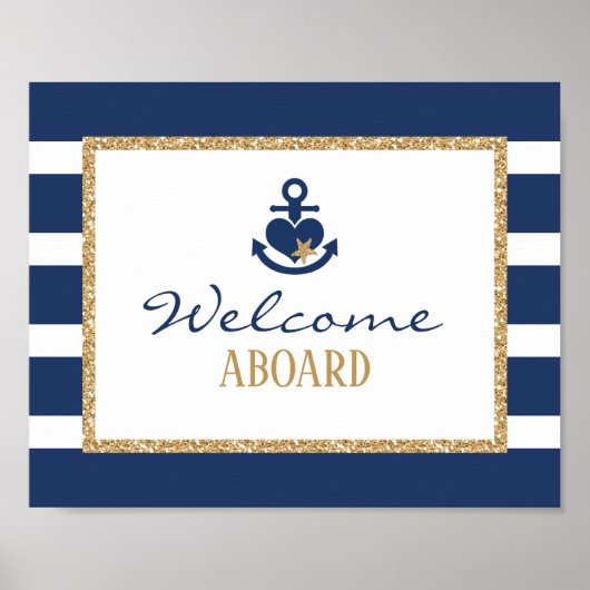 Schelpen Welkom Bord Navy & Goud Poster (Voorkant)