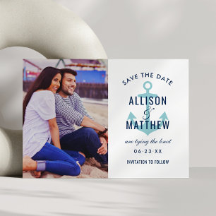 Schelpenanker Teal Blauw Foto Bruiloft Save The Date