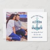 Schelpenanker Teal Blauw Foto Bruiloft Save The Date (Voorkant)