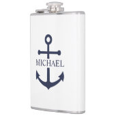 Schelpenblauw Anker Met Gepersonaliseerde Naam Heupfles (Links)