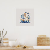Schelpenblauw jongenszeilschip poster (Keuken)