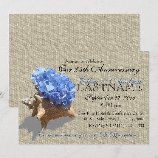 Schelpenboeket 25e jubileum strandfeest kaart (Voorkant / Achterkant)