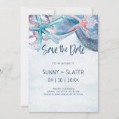 Schelpenfeest Waterverf Strand Zeester Zee Schelpe Save The Date (Voorkant)