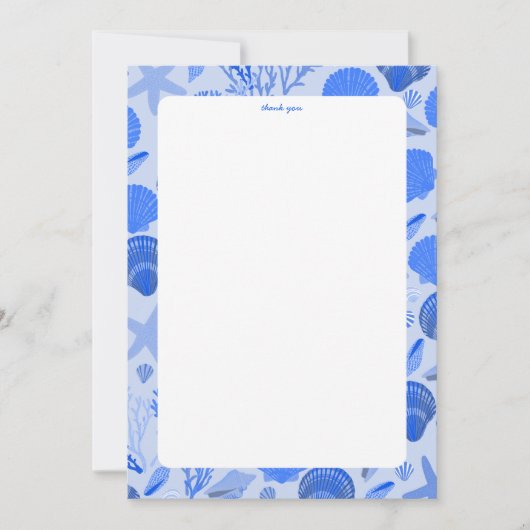 Schelpengordel Bruidsdouche Elegant Blauwe Strand Bedankkaart (Voorkant)