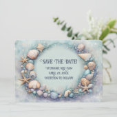 Schelpenkrans Save the Date uitnodiging (Staand voorkant)