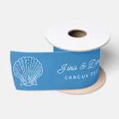 Schelpenpatroon Aangepaste Namen Blauw Wit Satijnen Lint (Spoel)