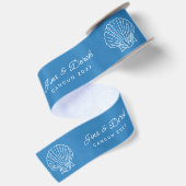Schelpenpatroon Aangepaste Namen Blauw Wit Satijnen Lint (Achterkant)