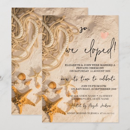 Schelpentouw Zand Trouw Elopement Kaart (Voorkant / Achterkant)