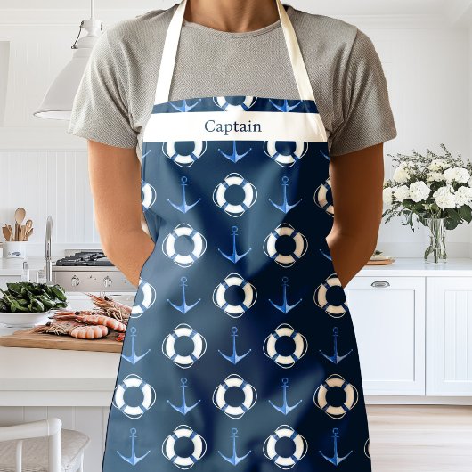 Schelpenzeilboot Anker Reddingsboei Marineblauw Schort