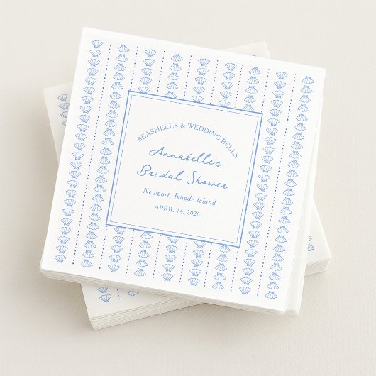 Schelpjes en bruiloftsklokken bruidsfeest kust  servet