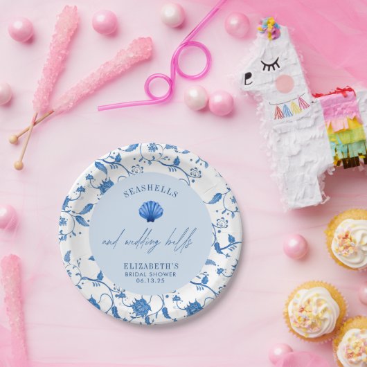 Schelpjes en Trouwbellen Kust BRUIDSSCHMAUS Papieren Bordje (Feest)