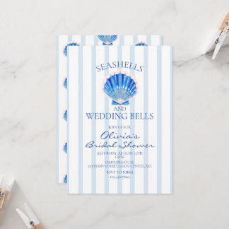 Schelpjes en Trouwbellen Preppy Bruidsfeestje Kaart